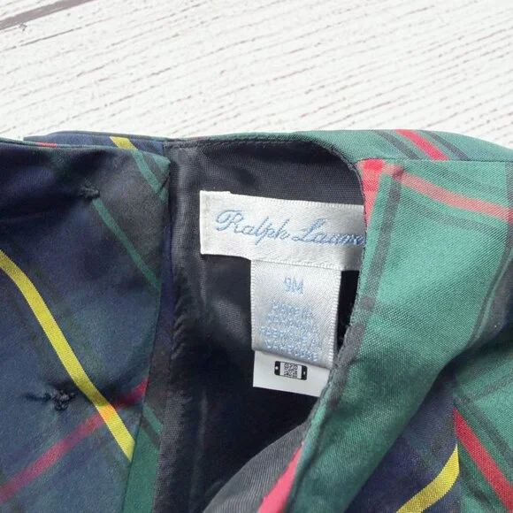 Ralph Lauren Girls Tartan Plaid Dress Set Puff Sleeve Bloomers NWT 6-9 Months - Picture 2 of 3